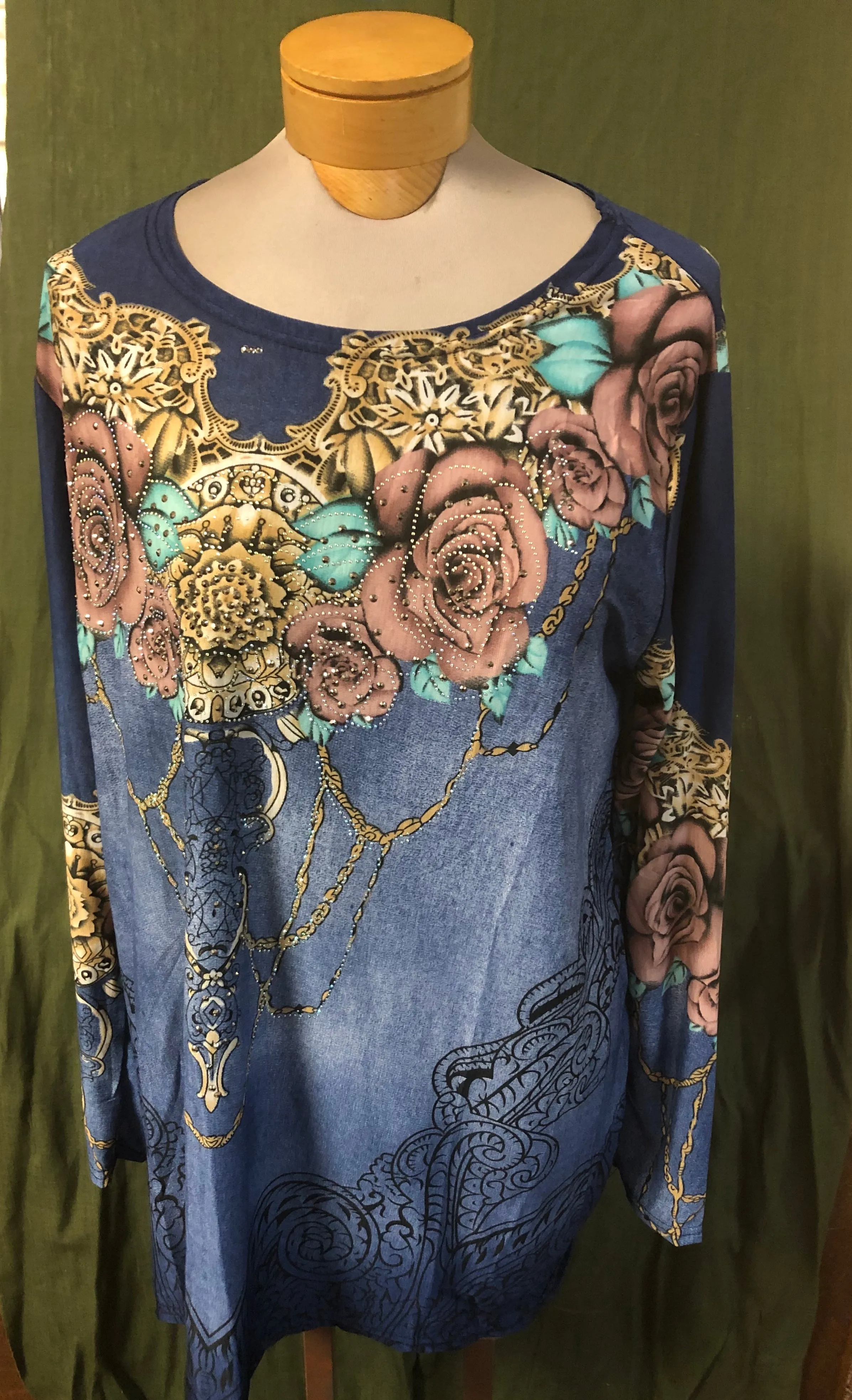 Andre style printed one size blouse with flowers printed on front.  $4.98 after discount