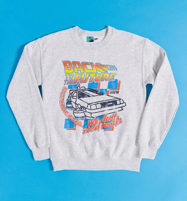 Back To The Future We Don't Need Roads Grey Sweater