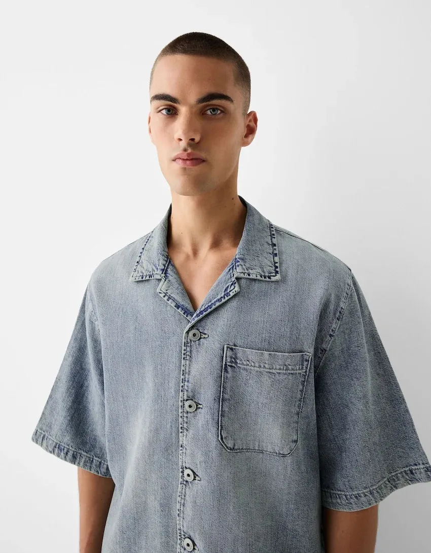 Bershka  |Denim Short Sleeves Shirts