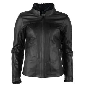 Black Butter Soft Leather jacket for Lady Riders with Removable Collar Fur