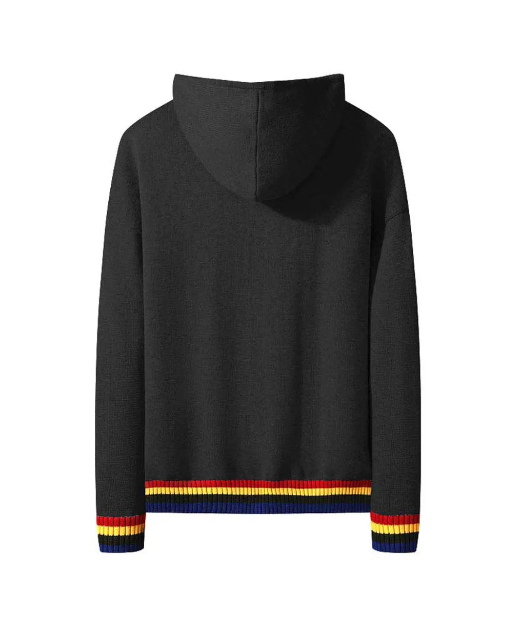 Black multi color stripe hem pull over hoodies