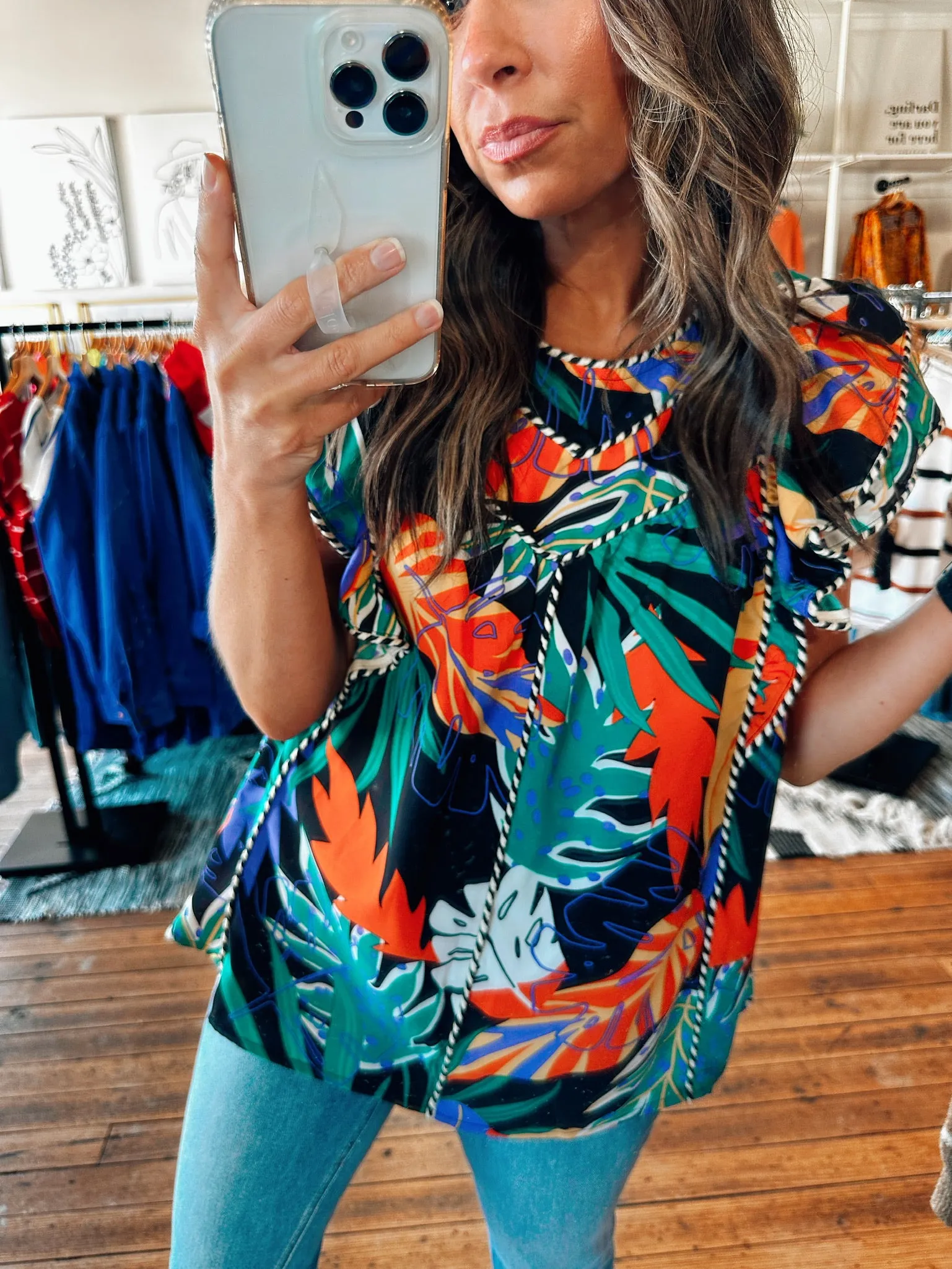 Black Tropical Cap Sleeve Blouse