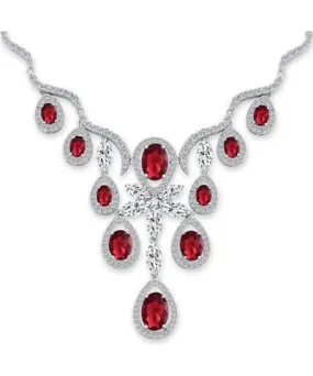 Bling Jewelry Prom Large Multi Teardrop Pear Shape Cubic Zirconia Red Cz V Collar Statement Bib Necklace For Women