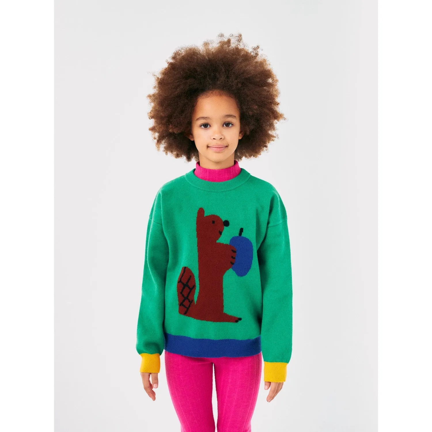 Bobo Choses Green Hungry Squirrel Jacquard Jumper