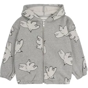 Bobo Choses Light Heather Grey Freedom Bird All Over Zipped Hoodie