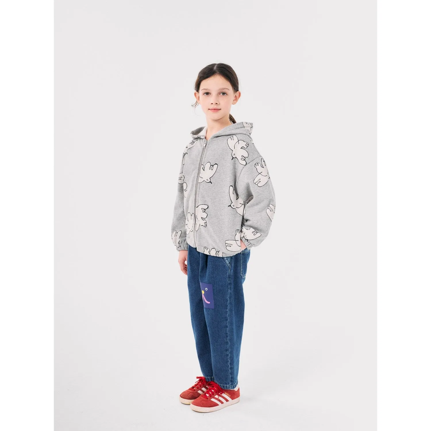 Bobo Choses Light Heather Grey Freedom Bird All Over Zipped Hoodie