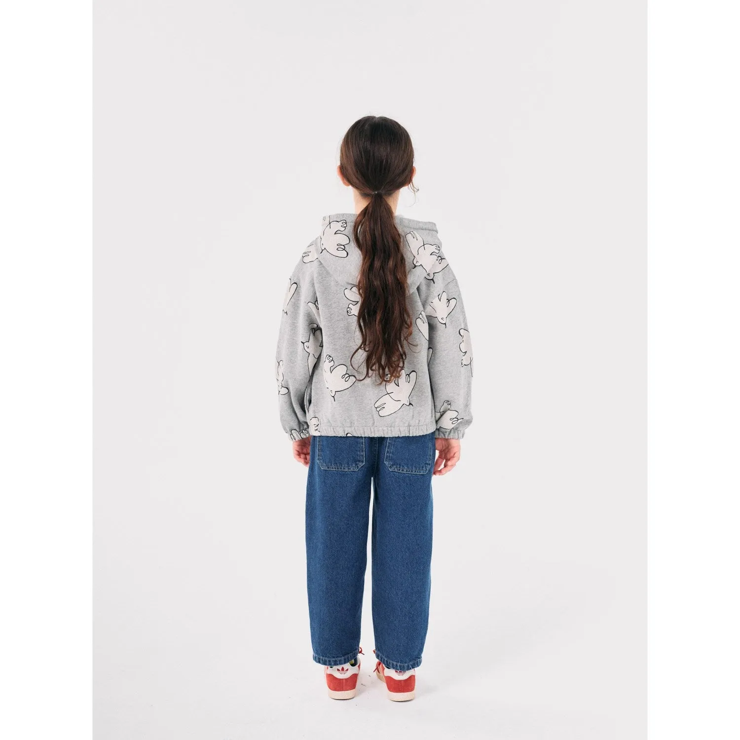 Bobo Choses Light Heather Grey Freedom Bird All Over Zipped Hoodie