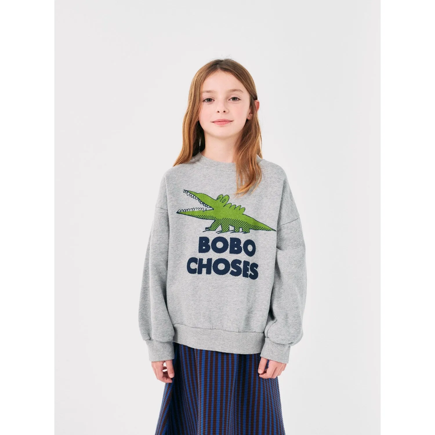 Bobo Choses Light Heather Grey Talking Crocodile Crewneck