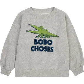 Bobo Choses Light Heather Grey Talking Crocodile Crewneck