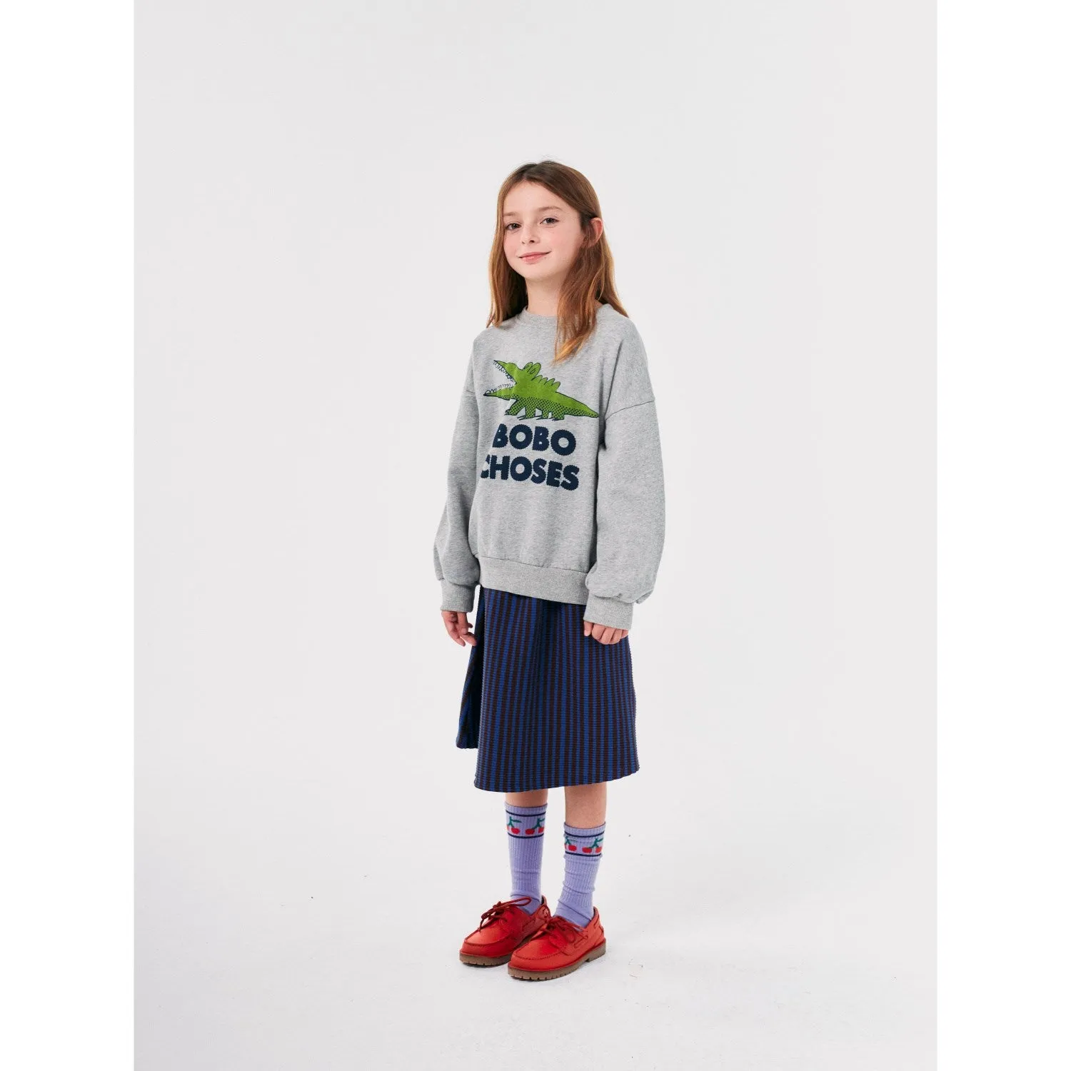 Bobo Choses Light Heather Grey Talking Crocodile Crewneck