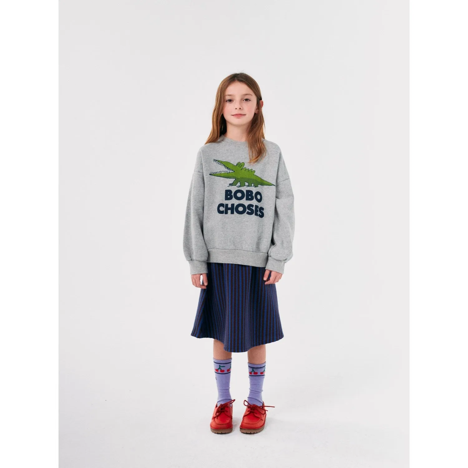 Bobo Choses Light Heather Grey Talking Crocodile Crewneck