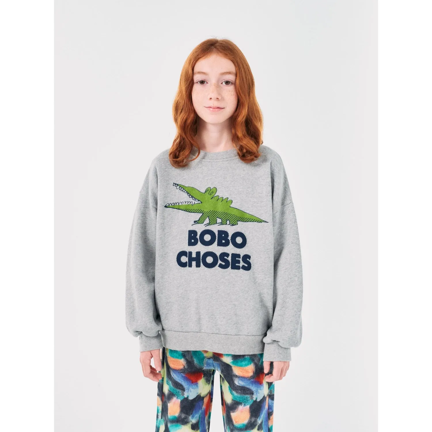 Bobo Choses Light Heather Grey Talking Crocodile Crewneck