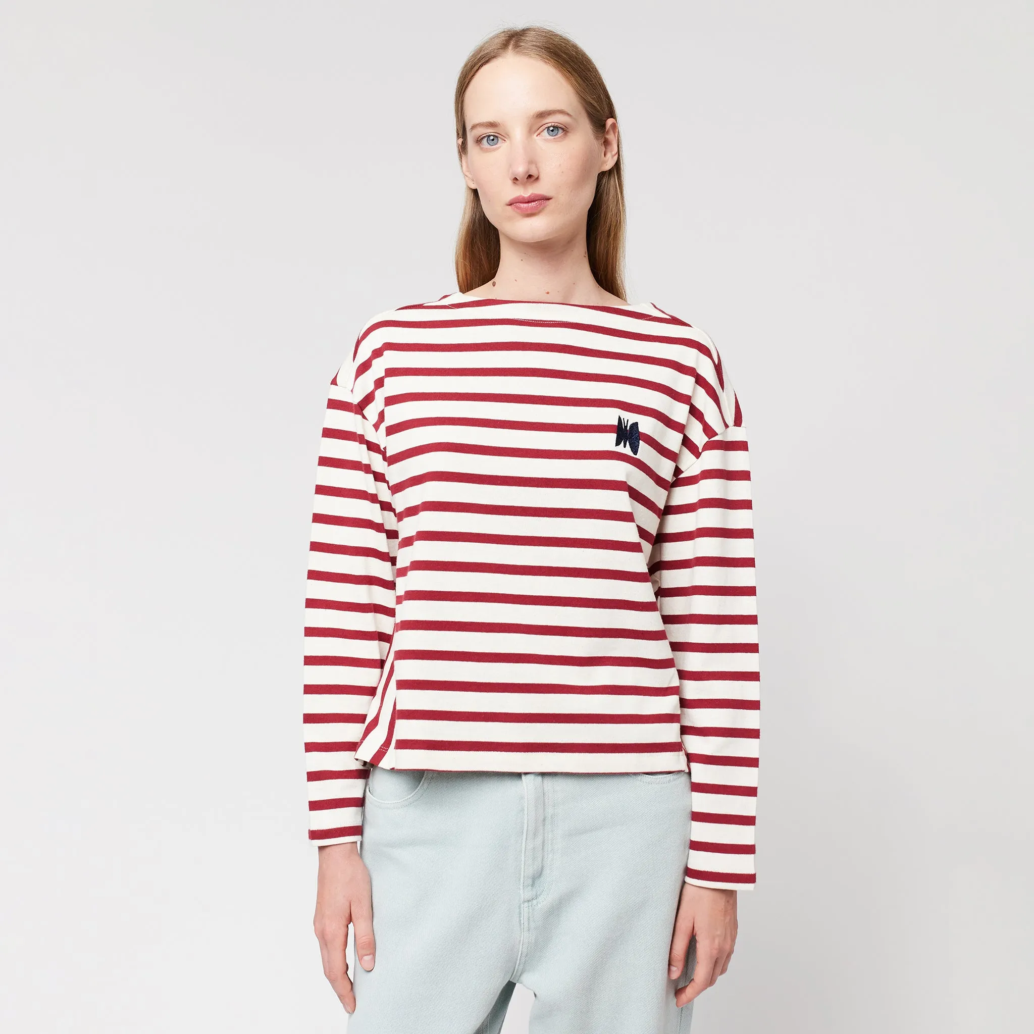 Bobo Choses Woman T-shirt Cream And Burgundy Stripes