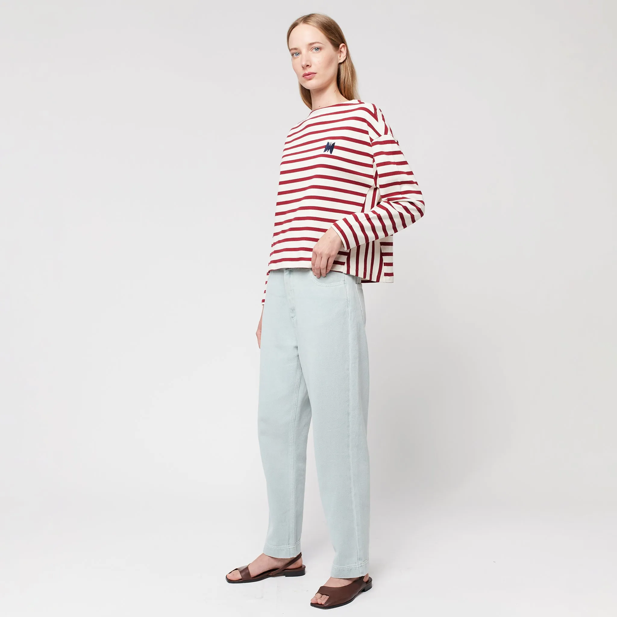 Bobo Choses Woman T-shirt Cream And Burgundy Stripes