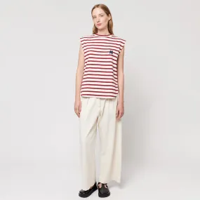 Bobo Choses Woman Tank Top Cream And Burgundy Stripes