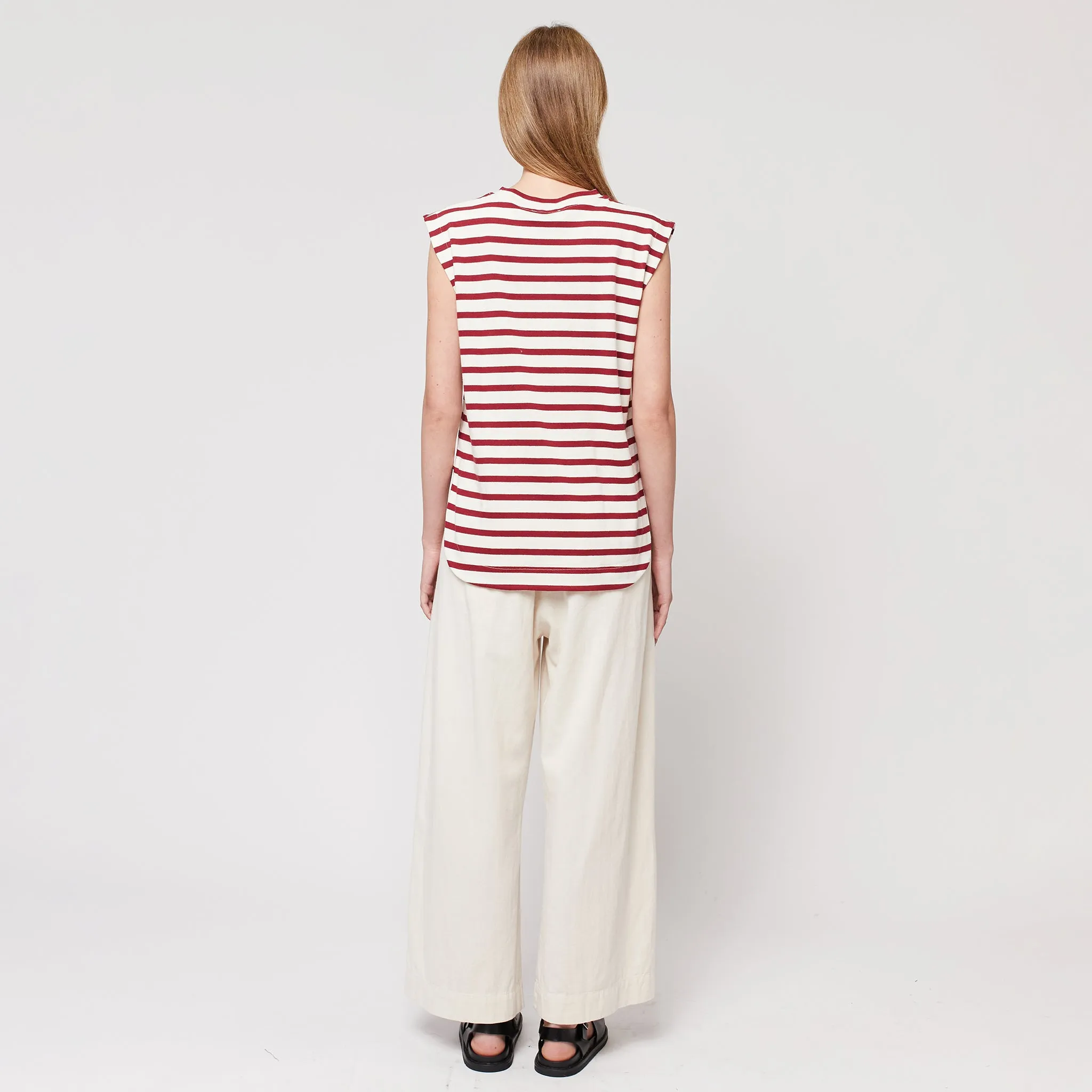 Bobo Choses Woman Tank Top Cream And Burgundy Stripes