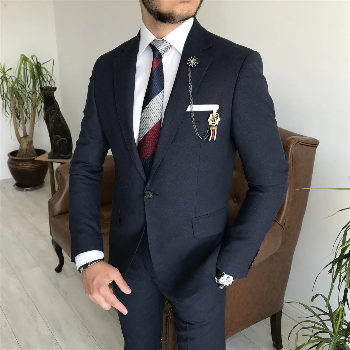 Bojoni Cagliari Navy Slim-Fit Suit 3-Piece