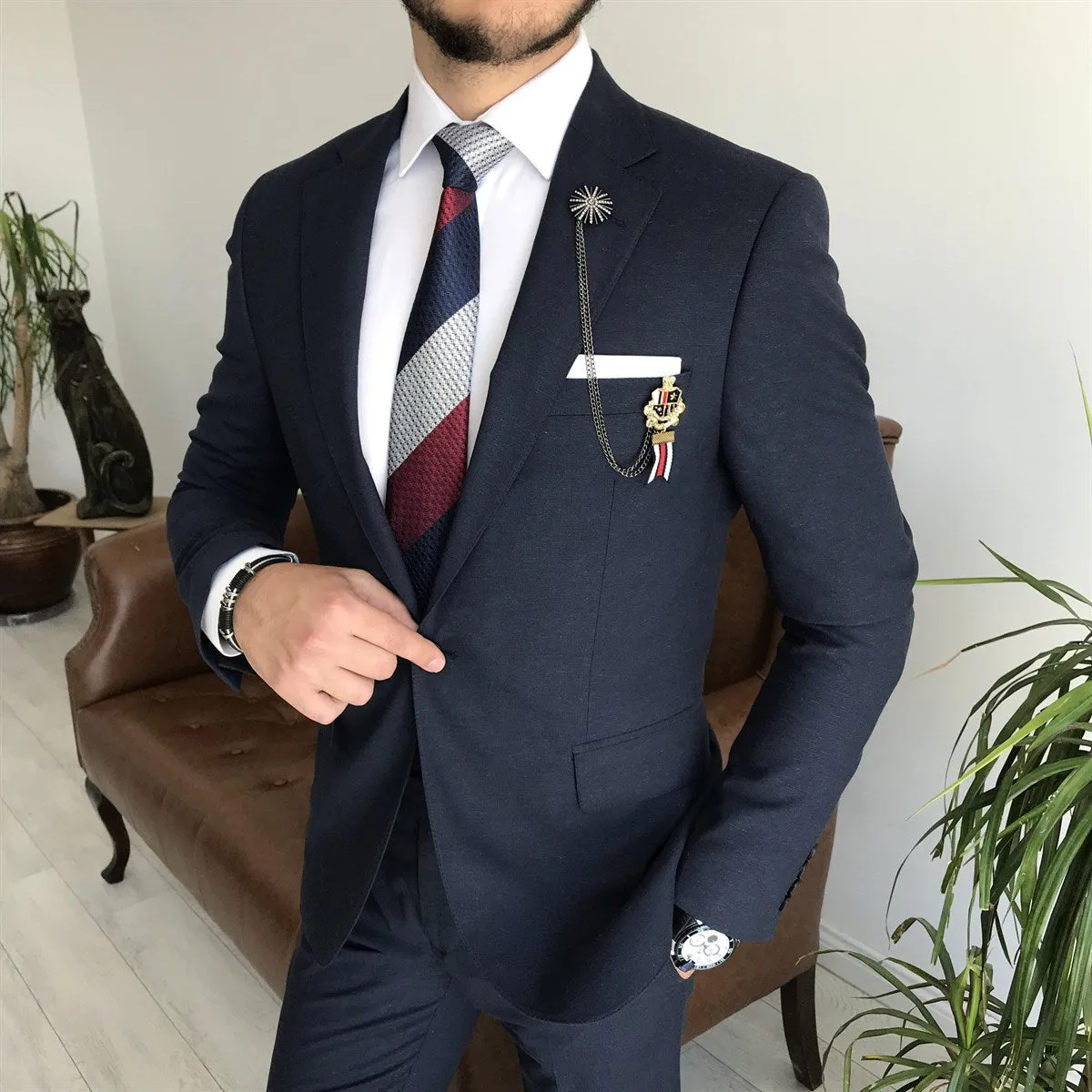 Bojoni Cagliari Navy Slim-Fit Suit 3-Piece