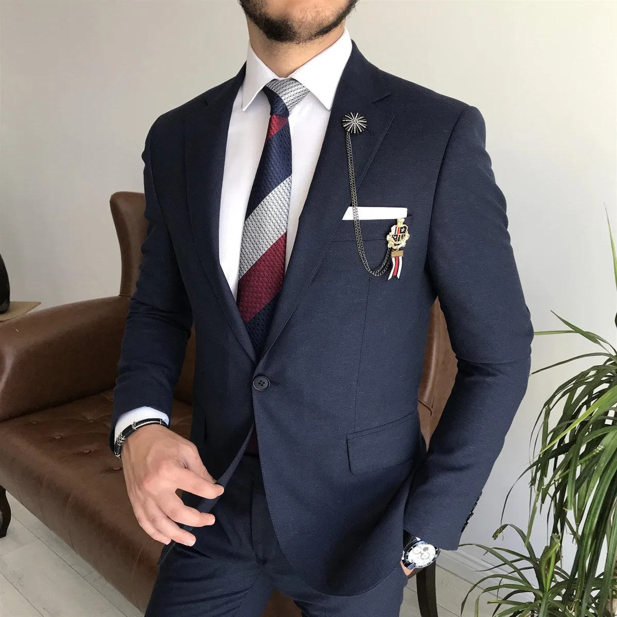 Bojoni Cagliari Navy Slim-Fit Suit 3-Piece