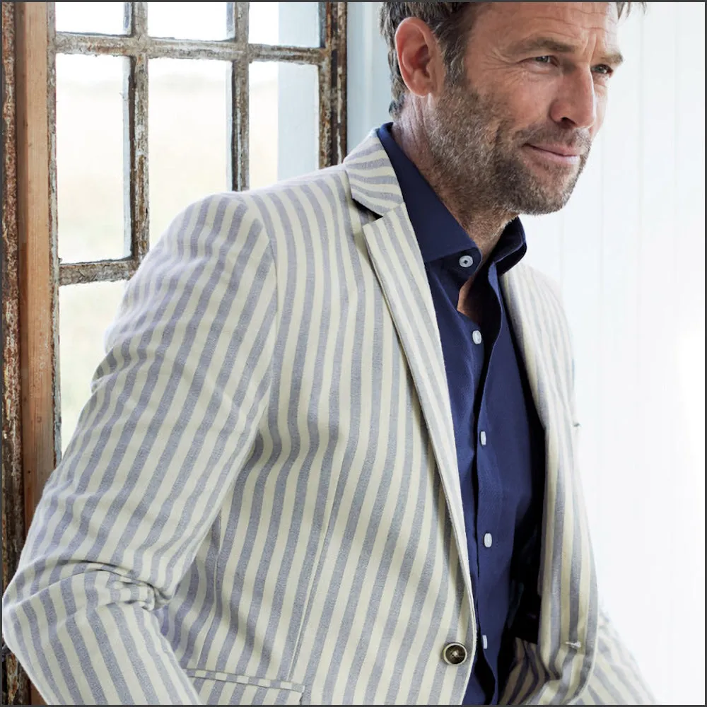 Brook Taverner Tailored Fit Blue Stripe Stetch Cotton Jacket-