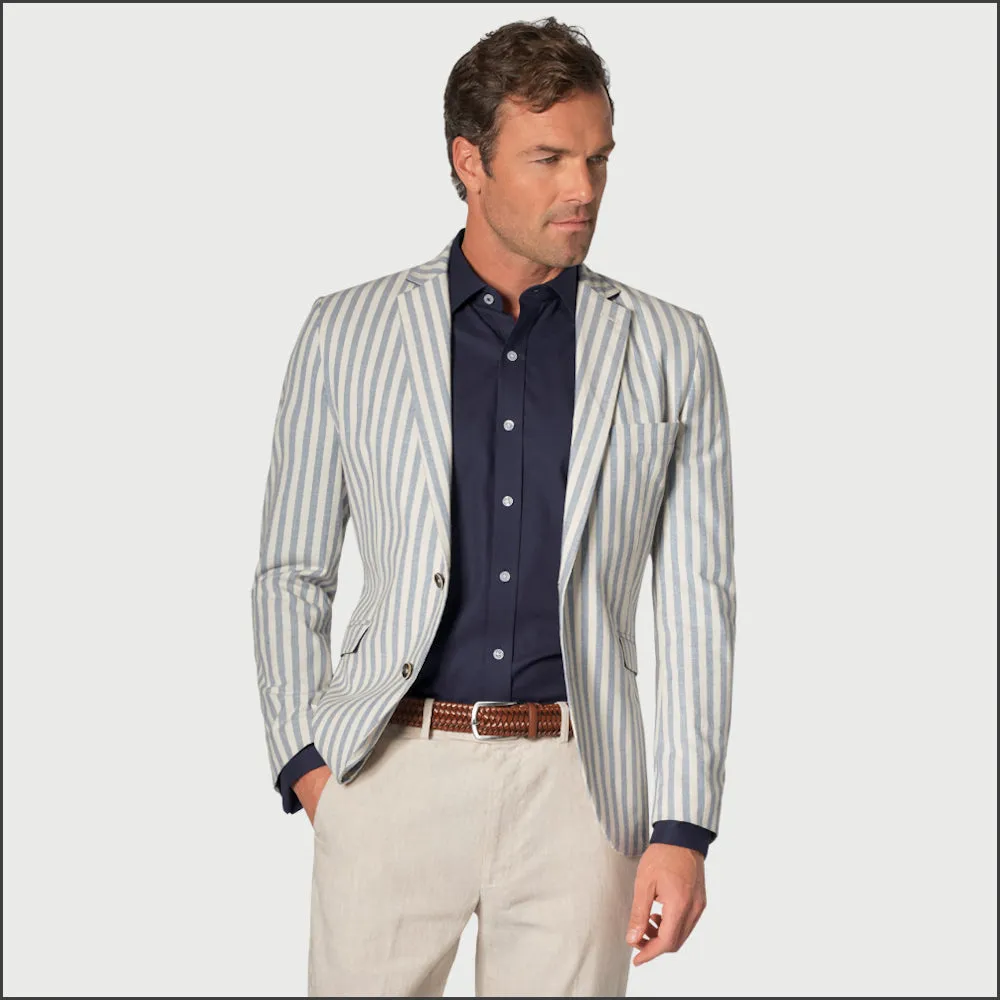 Brook Taverner Tailored Fit Blue Stripe Stetch Cotton Jacket-