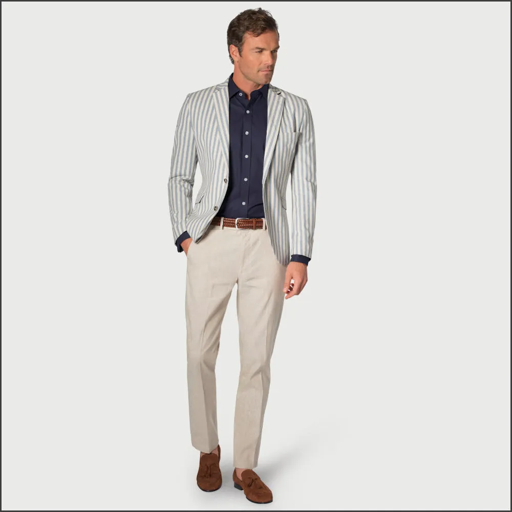 Brook Taverner Tailored Fit Blue Stripe Stetch Cotton Jacket-