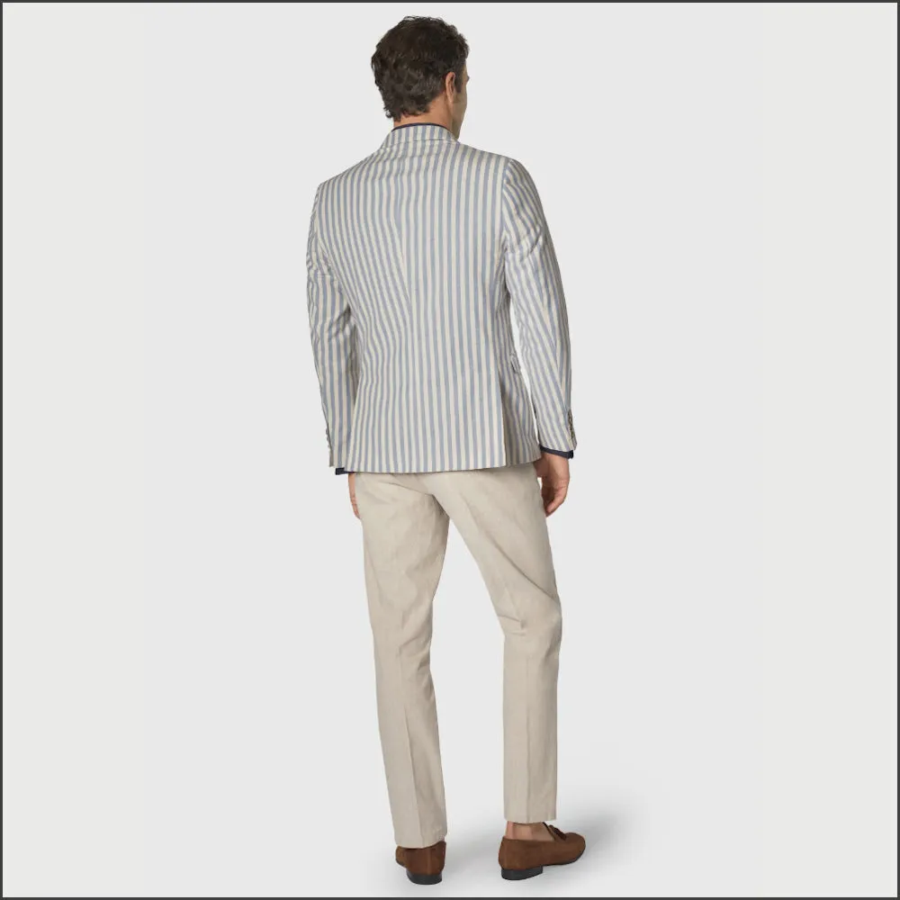 Brook Taverner Tailored Fit Blue Stripe Stetch Cotton Jacket-