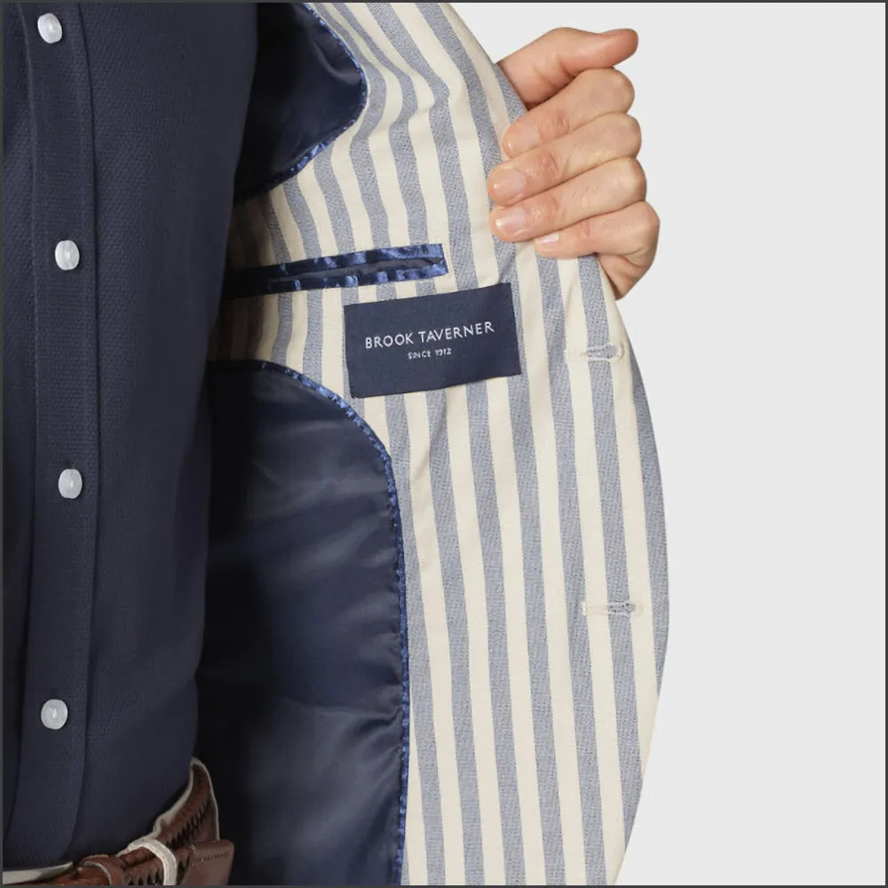 Brook Taverner Tailored Fit Blue Stripe Stetch Cotton Jacket-