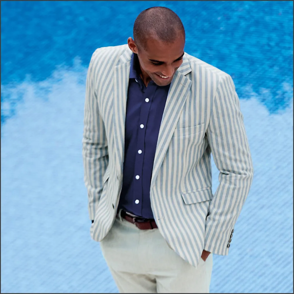 Brook Taverner Tailored Fit Blue Stripe Stetch Cotton Jacket-