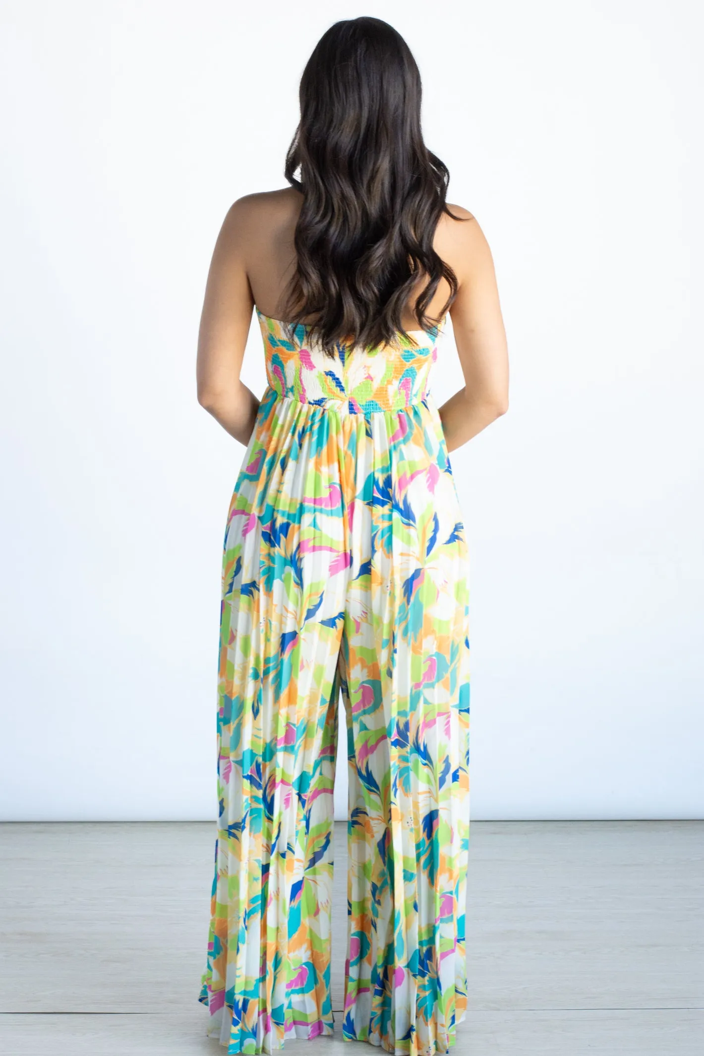 Chasing the Sunshine Ivory Blue Strapless Jumpsuit