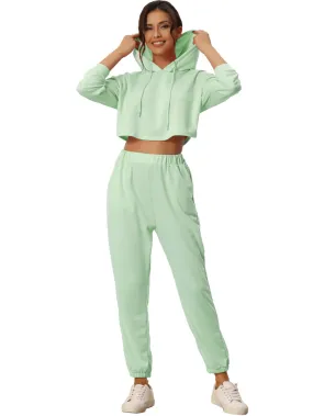 cheibear - Crop Hoodies Long Jogger Loungwear Set