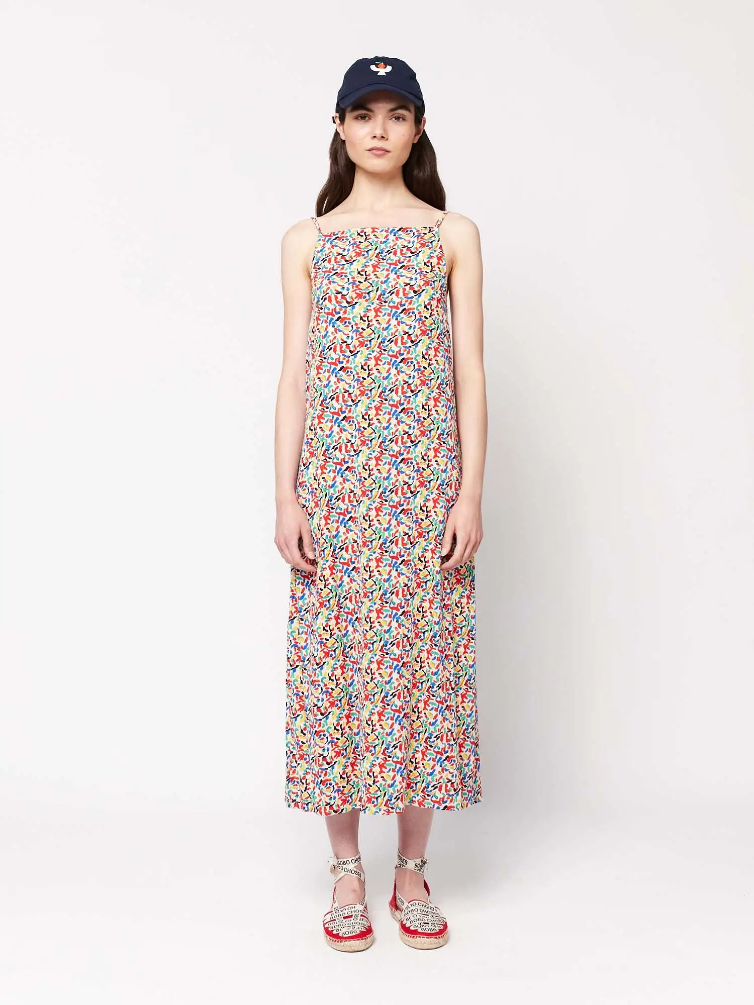 Confetti Print Viscose Strap Dress