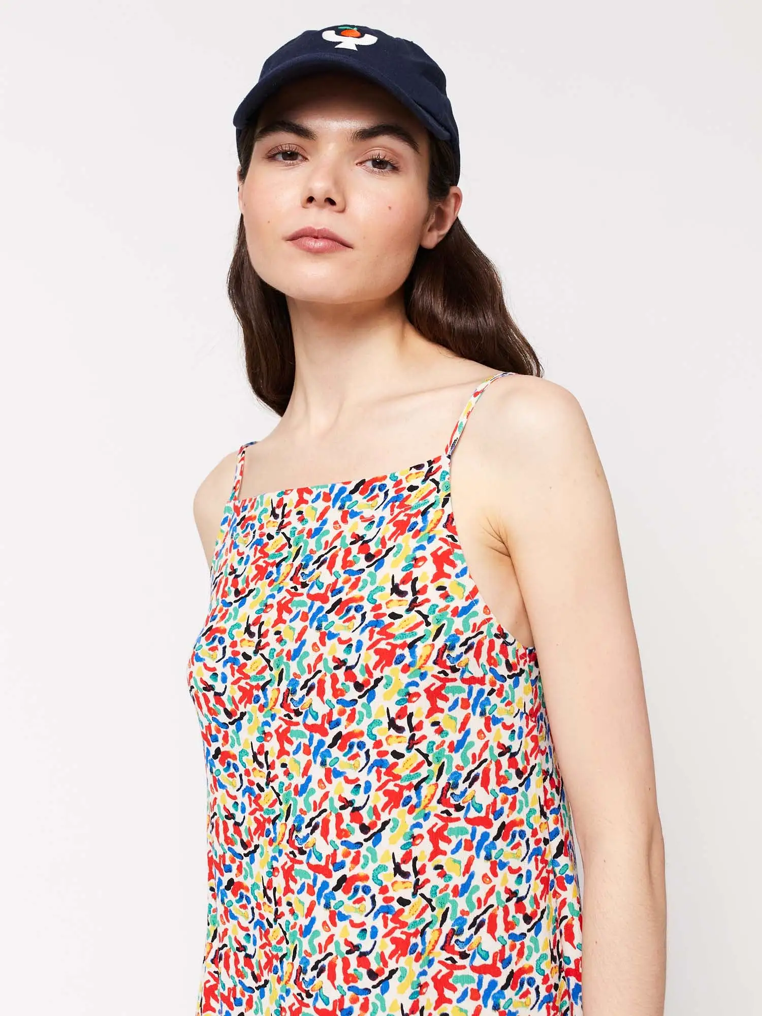 Confetti Print Viscose Strap Dress