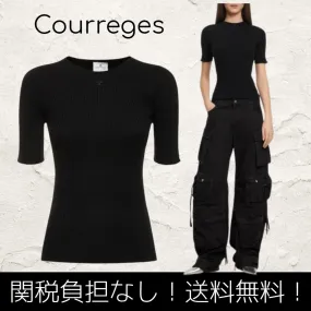 Courreges  |Plain Short Sleeves Logo V-neck & Crew neck