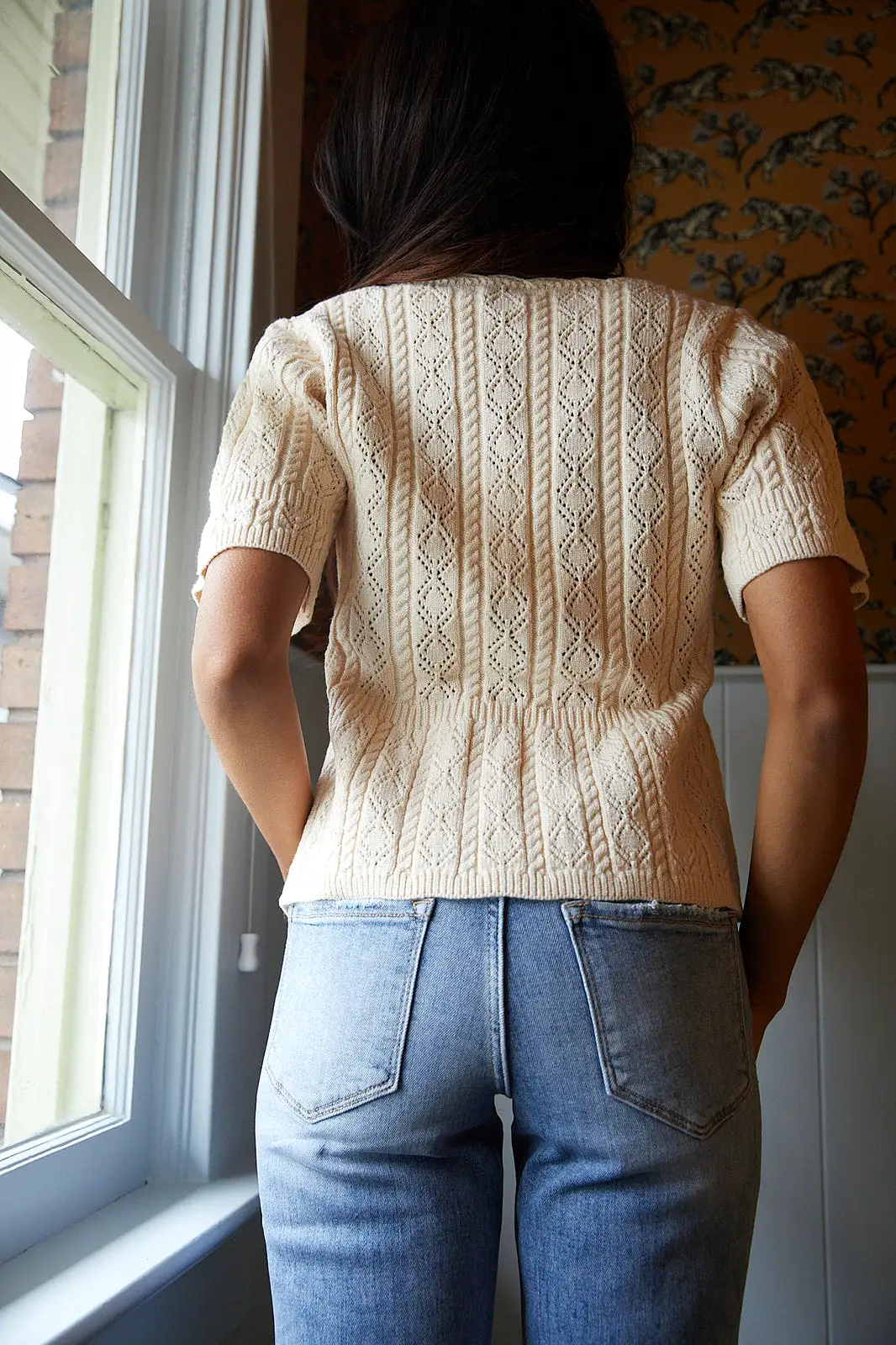 Cream Button Up Knit Top