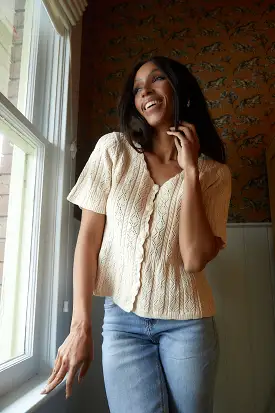 Cream Button Up Knit Top