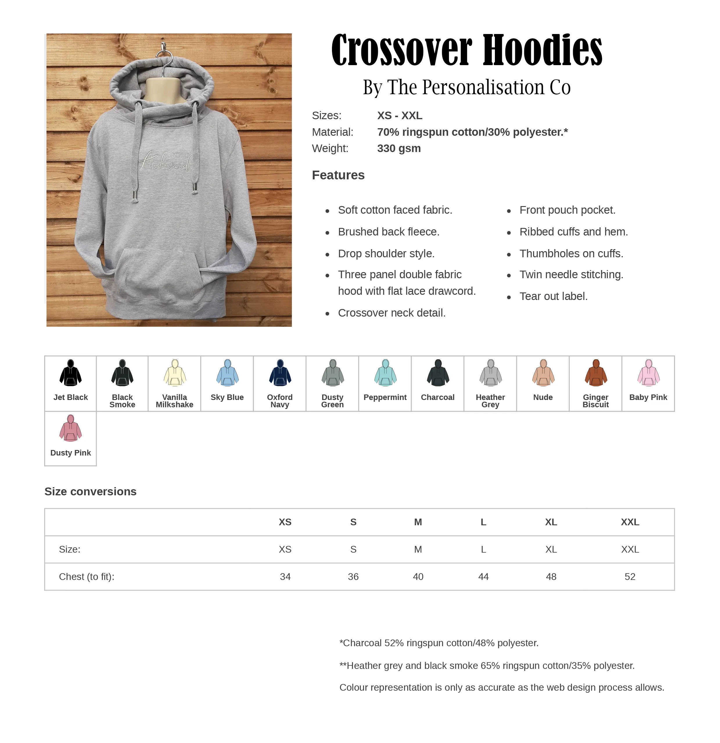 Crossover Neck Hoodie with Mr/Mrs Est. Slogan | The Personalisation Company | Unique & Affordable Personalised Gifts