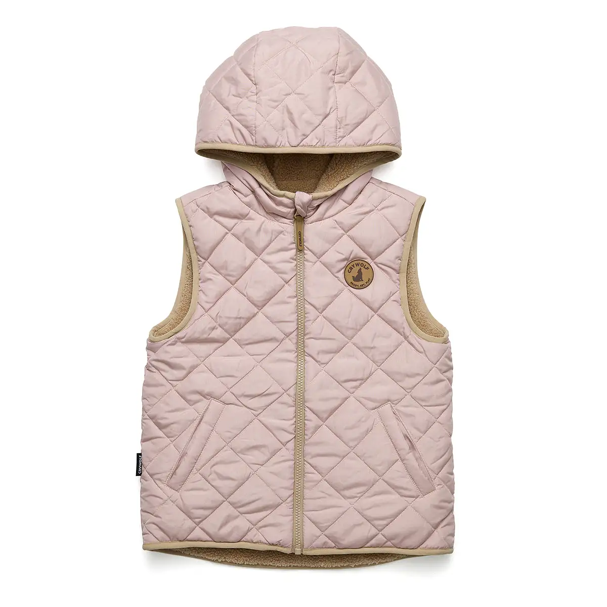 Crywolf Reversible Yeti Hooded Vest - Dusty Pink/Camel