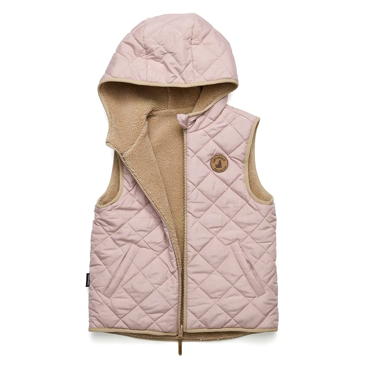 Crywolf Reversible Yeti Hooded Vest - Dusty Pink/Camel