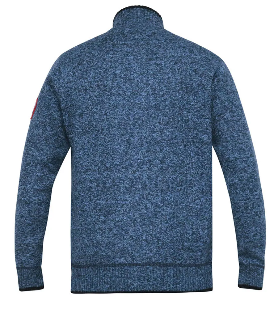 D555 Mens Blue Cable Knit Sweater With Zip and Bonded Check Lining (ECCLES)