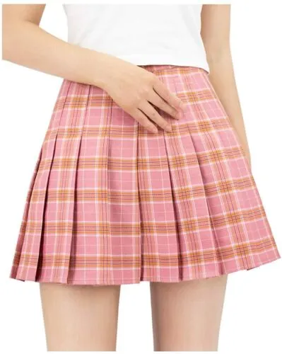 DAZCOS Women Size Large High Waist Plaid Skirt With Shorts Japan Uniform Style S4371699