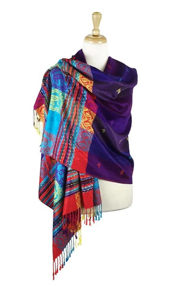 DBS056-8 Purple Rainbow Colorful Pashmina Shawl Scarf