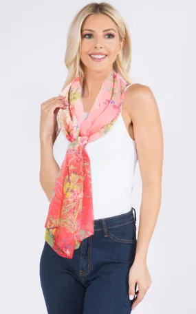 EAS9893 Flower Print Chiffon Oblong Scarf