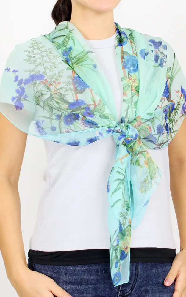 EAS9893 Flower Print Chiffon Oblong Scarf