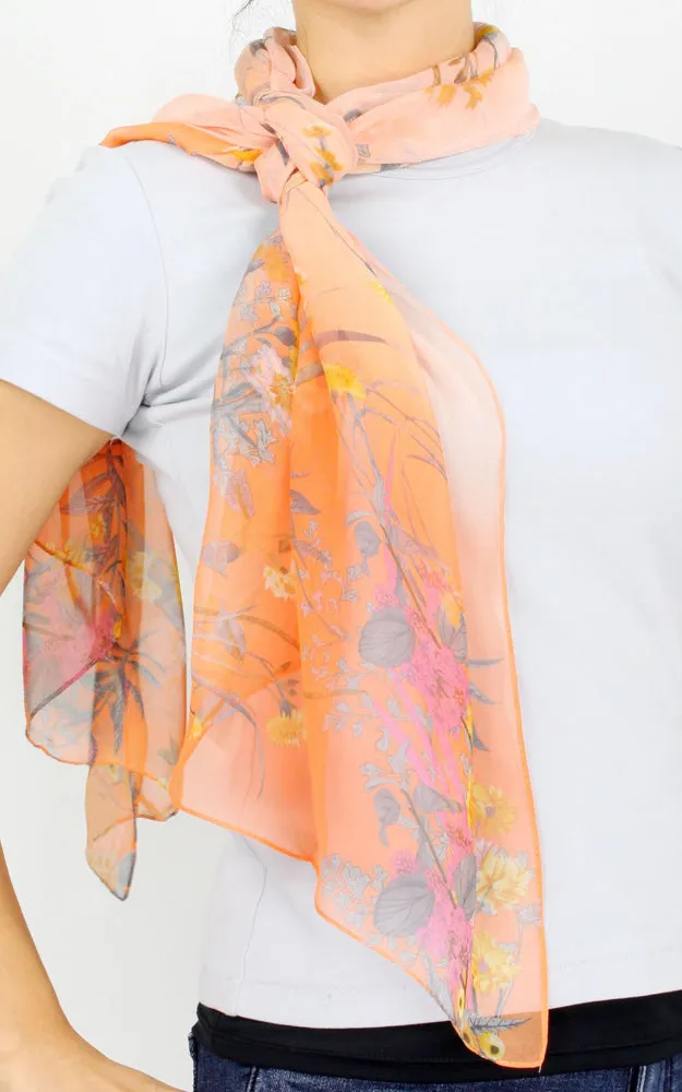 EAS9893 Flower Print Chiffon Oblong Scarf