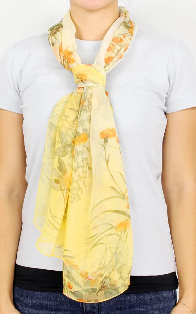 EAS9893 Flower Print Chiffon Oblong Scarf