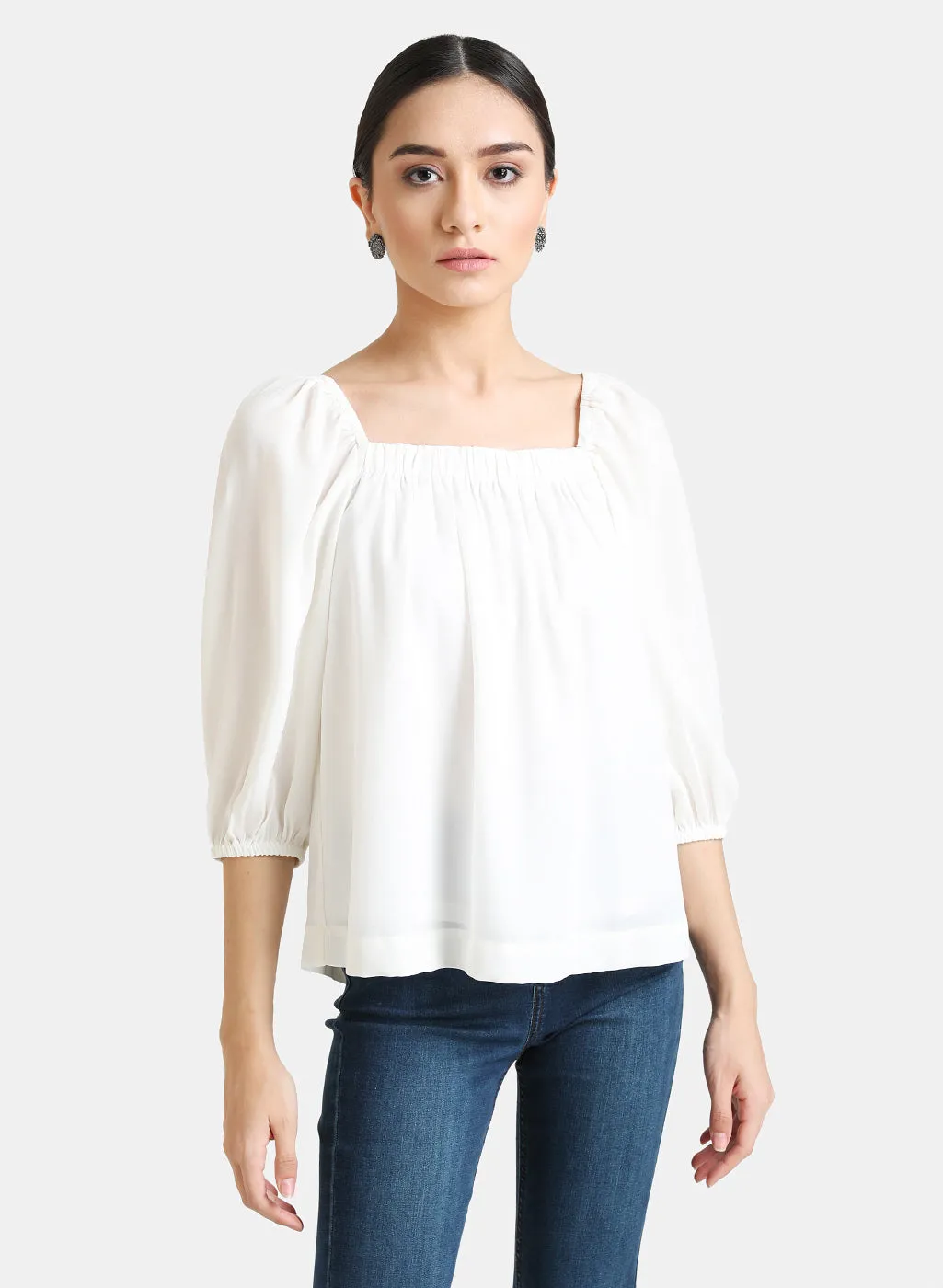 Elasticated Neck Puff Sleeves Top