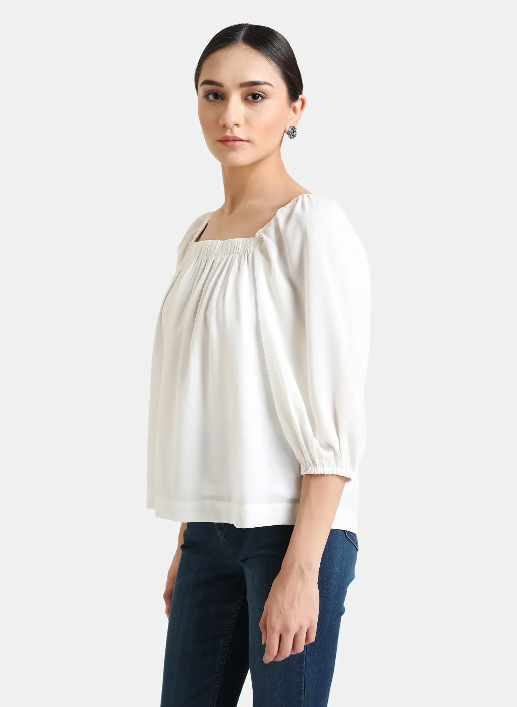 Elasticated Neck Puff Sleeves Top