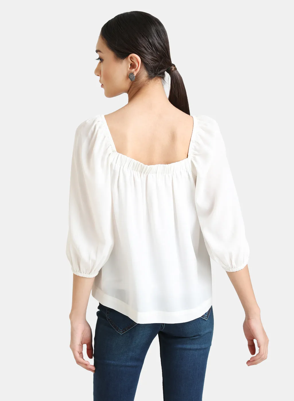 Elasticated Neck Puff Sleeves Top