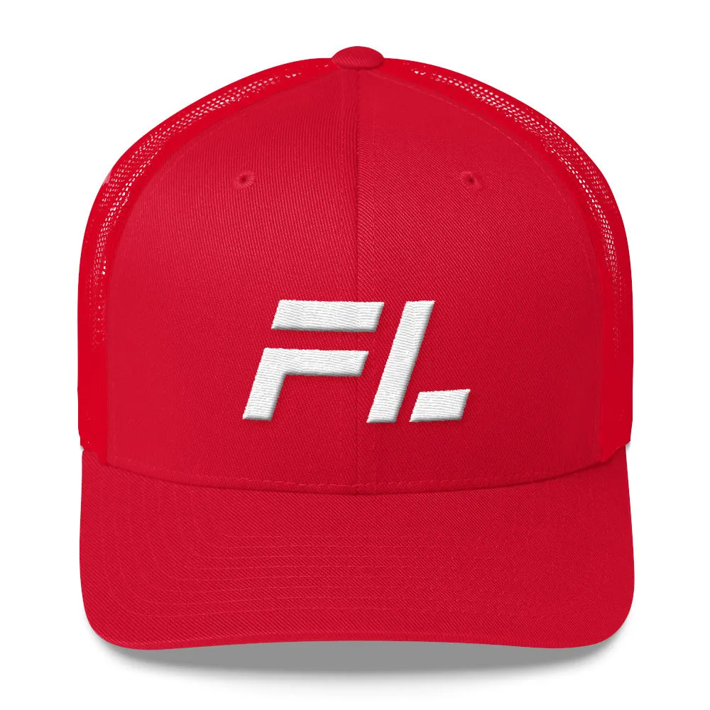 Florida - Mesh Back Trucker Cap - White Embroidery - FL - Many Hat Color Options Available